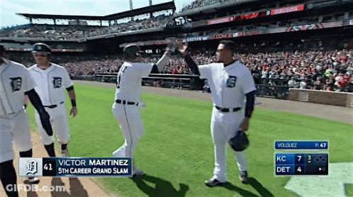 Victor Martinez 'S 5Th Career Grand Slam Is Being Celebrated On The Field GIF