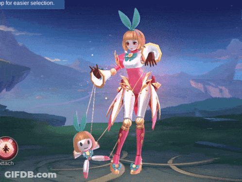 Video Game Bunny Girl Holding Doll On Leash GIF