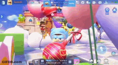 Video Game Cartoon Character Holding Lollipop And Balloons GIF