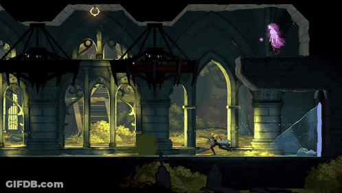 Video Game Castle With Arches And Waterfall GIF