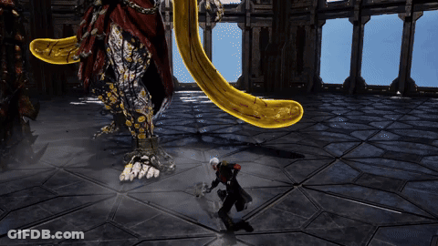 Video Game Character Attacked By Monster With Yellow Tail GIF