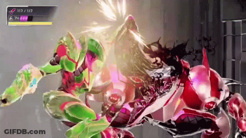 Video Game Character Attacked By Pink Robot GIF