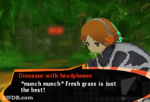 Video Game Character Dinosaur With Headphones Munch Munch GIF