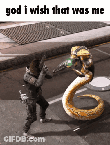 Video Game Character Fighting Snake Saying God I Wish That Was Me GIF