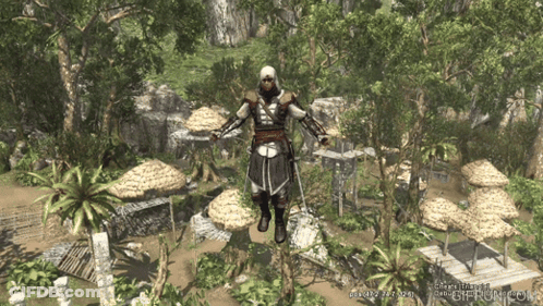 Video Game Character Flying In Jungle GIF