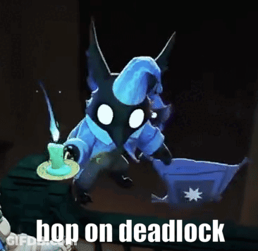 Video Game Character Holding Candle Says Hop On Deadlock GIF