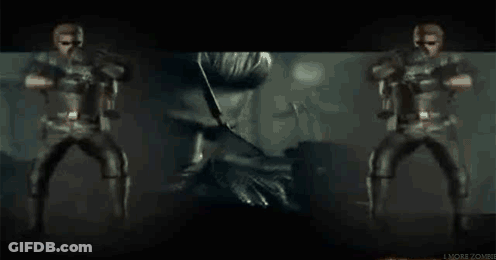 Video Game Character Holding Gun And Phone In Dark Room GIF