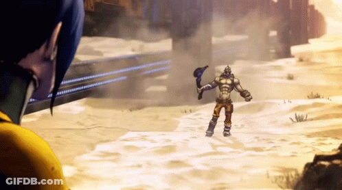 Video Game Character Holding Gun In Desert GIF