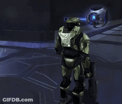 Video Game Character Holding Gun In Front Of Glowing Object GIF