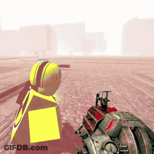 Video Game Character Holding Gun With Cross On Head GIF