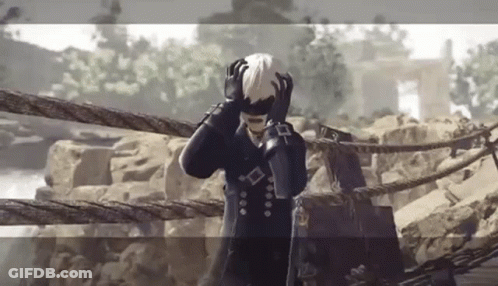 Video Game Character Holding Head On Bridge GIF