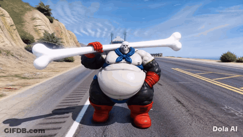 Video Game Character Holding Large Bone Dola Al GIF