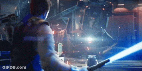 Video Game Character Holding Light Saber GIF