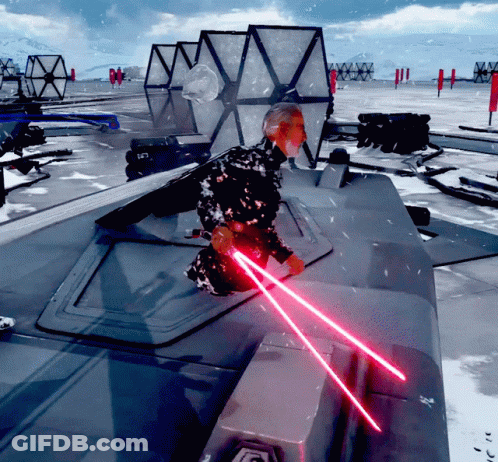 Video Game Character Holding Red Light Saber GIF