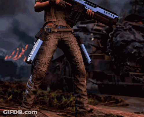 Video Game Character Holding Rifle Saying Hells Range GIF
