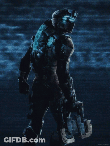 Video Game Character Holding Saw And Helmet GIF