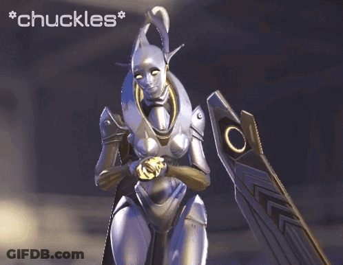 Video Game Character Holding Shield With Words Chuckles GIF