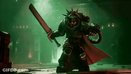 Video Game Character Holding Sword And Gun In Dark Room GIF