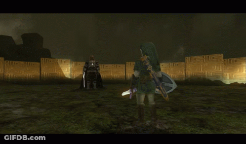 Video Game Character Holding Sword And Shield With Letter S GIF