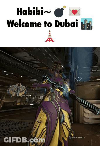 Video Game Character Holding Sword Says Habibi Welcome To Dubai GIF