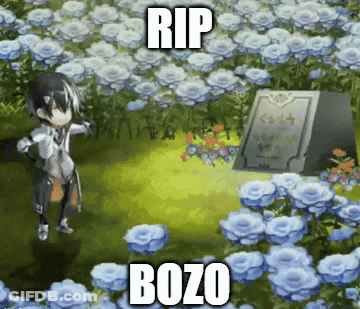 Video Game Character In Blue Flowers Rip Bozo GIF