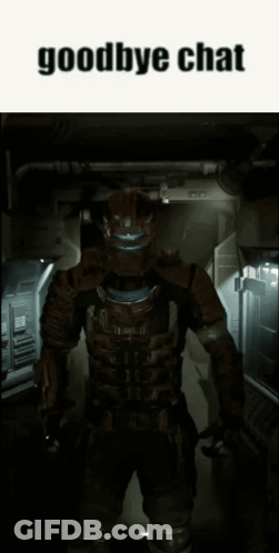 Video Game Character In Dark Room With Goodbye Chat GIF