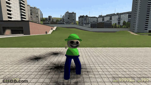 Video Game Character In Green Hat And Blue Pants GIF