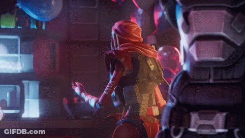 Video Game Character In Room With Balloons And Soda GIF