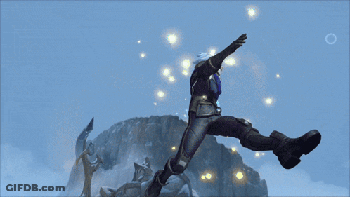 Video Game Character Jumping In Front Of Snowy Mountain GIF