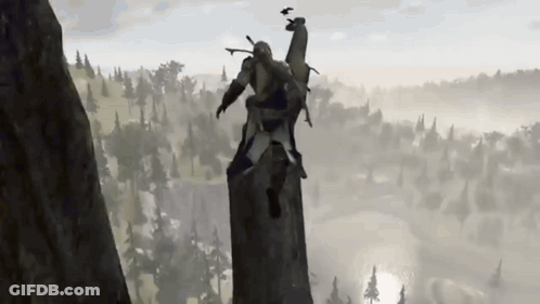 Video Game Character Jumping Off Cliff GIF