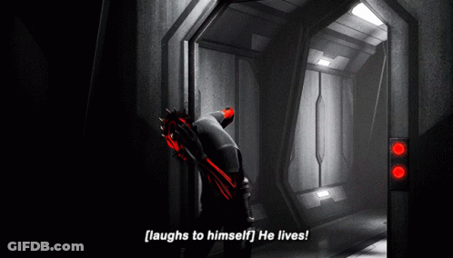 Video Game Character Laughing In Dark Hallway GIF