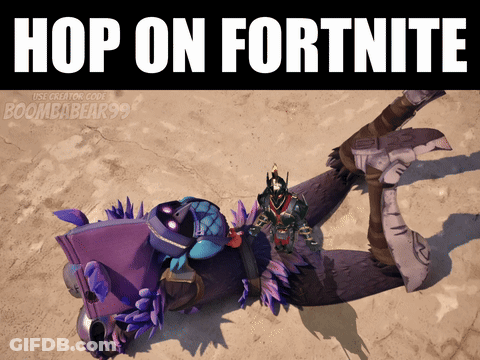 Video Game Character Laying On Ground Saying Hop On Fortnite GIF