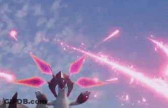 Video Game Character On Mountain With Purple Light From Mouth GIF