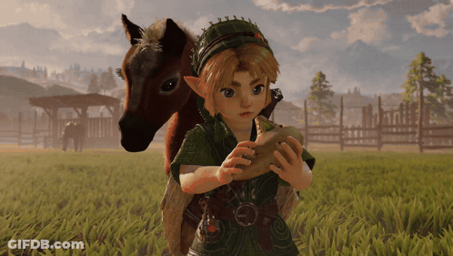 Video Game Character Playing Instrument With Horse On Back GIF