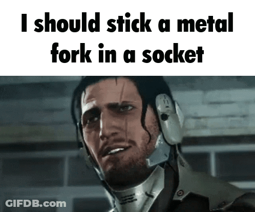Video Game Character Saying I Should Stick Metal Fork In Socket GIF
