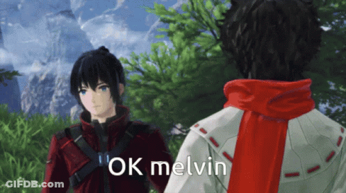 Video Game Character Saying Ok Melvin In Front Of Mountain GIF