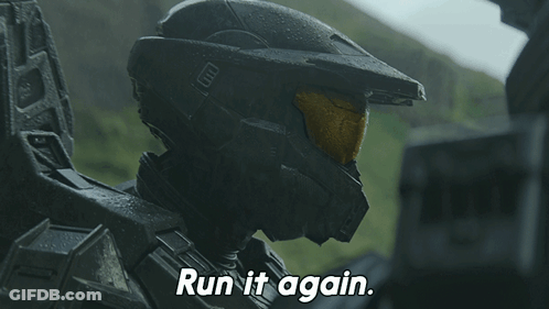 Video Game Character Saying Run It Again With Helmet GIF