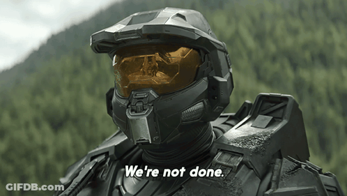 Video Game Character Saying Were Not Done GIF