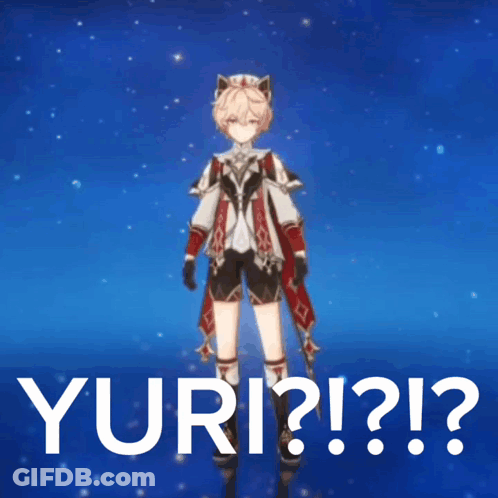 Video Game Character Saying Yuri In Front Of Blue Sky GIF