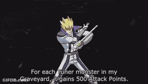 Video Game Character Says For Each Tuner Monster In My Graveyard It Gains 500 Attack Points GIF