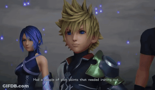 Video Game Character Says Had A Couple Of Plot Points That Needed Ironing Out GIF