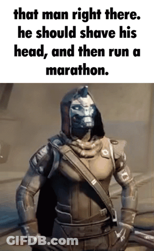 Video Game Character: Shave Head, Run Marathon GIF