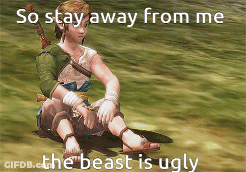 Video Game Character Sitting In Grass Saying Stay Away GIF