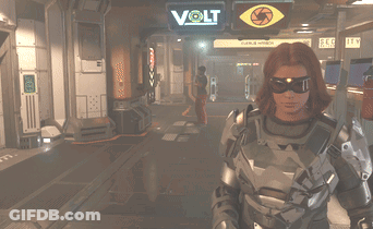 Video Game Character Standing Before Volt Them Rules Sign GIF