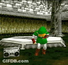 Video Game Character Standing In Front Of Boombox GIF