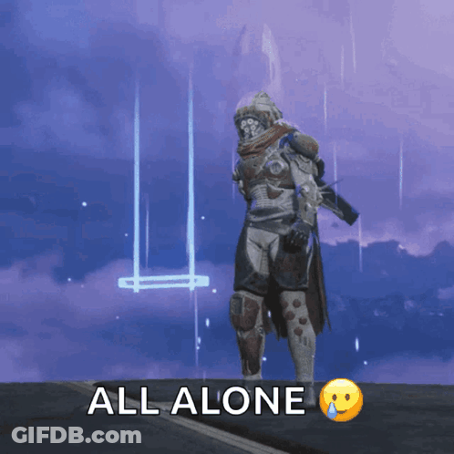 Video Game Character Standing In Rain Saying All Alone GIF