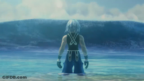 Video Game Character Standing In Water With X On Shirt GIF