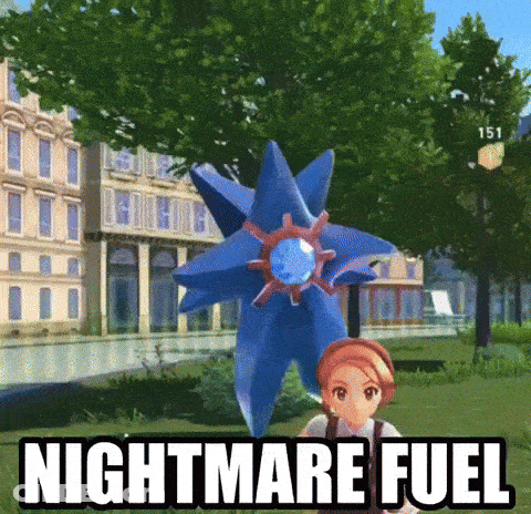 Video Game Character Standing Next To Blue Star Saying Nightmare Fuel GIF