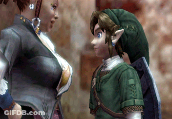 Video Game Character Standing Next To Woman GIF