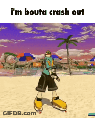 Video Game Character Standing On Beach Saying Im About To Crash Out GIF